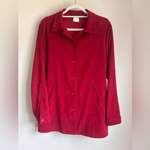 Vintage Harve Bernard Red Suede-Feel Shacket - Size 10 - Picture 1 of 10